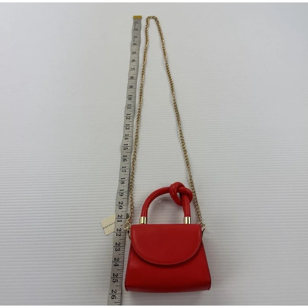Anthropologie Mini Handbag Red Knot Handle Gold Chain Crossbody Purse NWT